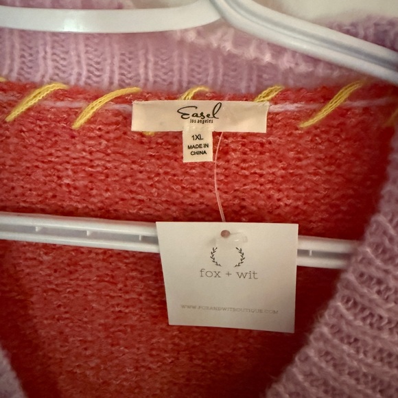 Easel Red, Yellow, and Purple V-Neck Sweater - Picture 4 of 4